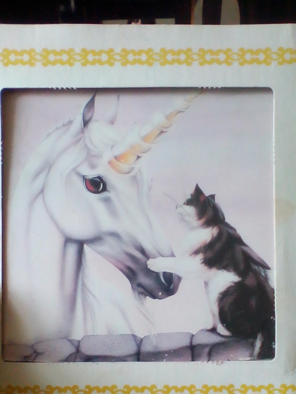 Decorative Cat and Unicorn Print Wall Art - White